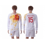 Spain #15 Sergio Ramos White Away Long Sleeves Soccer Country Jersey