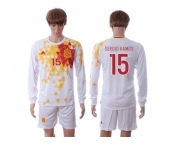 Spain #15 Sergio Ramos White Away Long Sleeves Soccer Country Jersey