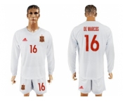 Spain #16 De Marcos White Away Long Sleeves Soccer Country Jersey