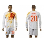 Spain #20 S.Cazorla White Away Long Sleeves Soccer Country Jersey1