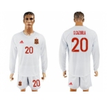 Spain #20 S.Cazorla White Away Long Sleeves Soccer Country Jersey