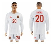 Spain #20 S.Cazorla White Away Long Sleeves Soccer Country Jersey