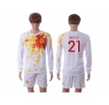 Spain #21 Nolito White Away Long Sleeves Soccer Country Jersey
