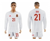Spain #21 Silva White Away Long Sleeves Soccer Country Jersey