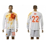Spain #22 Isco White Away Long Sleeves Soccer Country Jersey1