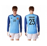Spain #23 Sergio Rico Blue Goalkeeper Long Sleeves Soccer Country Jersey