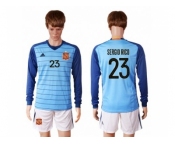 Spain #23 Sergio Rico Blue Goalkeeper Long Sleeves Soccer Country Jersey