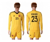 Spain #23 Sergio Rico Yellow Goalkeeper Long Sleeves Soccer Country Jersey