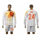 Spain #24 Caspar White Away Long Sleeves Soccer Country Jersey