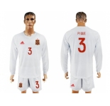 Spain #3 Pique White Away Long Sleeves Soccer Country Jersey