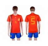 Spain #5 Puyol Home Soccer Country Jersey