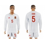 Spain #5 Sergio White Away Long Sleeves Soccer Country Jersey