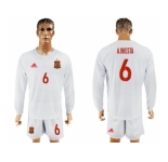 Spain #6 A.Iniesta White Away Long Sleeves Soccer Country Jersey