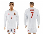 Spain #7 Morata White Away Long Sleeves Soccer Country Jersey
