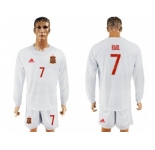 Spain #7 Raul White Away Long Sleeves Soccer Country Jersey