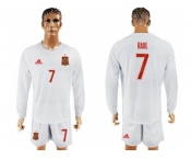 Spain #7 Raul White Away Long Sleeves Soccer Country Jersey