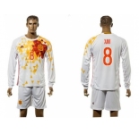 Spain #8 Xavi White Away Long Sleeves Soccer Country Jersey1