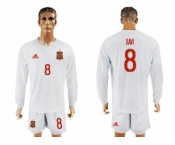 Spain #8 Xavi White Away Long Sleeves Soccer Country Jersey
