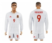 Spain #9 Paco Alcacer White Away Long Sleeves Soccer Country Jersey