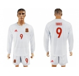 Spain #9 Torres White Away Long Sleeves Soccer Country Jersey