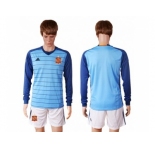 Spain Blank Blue Goalkeeper Long Sleeves Soccer Country Jersey