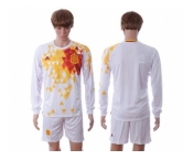 Spain Blank White Away Long Sleeves Soccer Country Jersey1