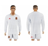 Spain Blank White Away Long Sleeves Soccer Country Jersey