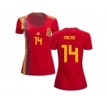 Women Spain #14 Nacho Red Home Soccer Country Jersey