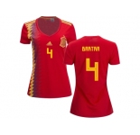 Women Spain #4 Bartra Red Home Soccer Country Jersey