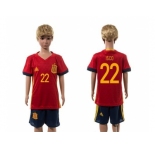 Spain #22 Isco Red Home Kid Soccer Country Jersey