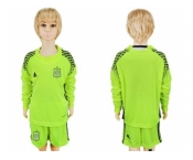Spain Blank Shiny Green Long Sleeves Goalkeeper Kid Soccer Country Jersey