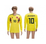Colombia #10 Valderrama Home Long Sleeves Soccer Country Jersey