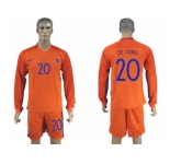 Holland #20 De Jong Home Long Sleeves Soccer Country Jersey