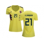 Women Colombia #21 E.Cardona Home Soccer Country Jersey