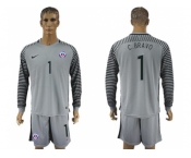 Chile #1 C.Bravo Grey Goalkeeper Long Sleeves Soccer Country Jersey