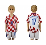 Croatia #17 Mandzukic Home Kid Soccer Country Jersey