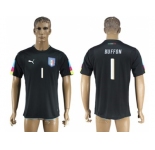 Italy #1 Buffon Black Goalkeeper Soccer Country Jersey