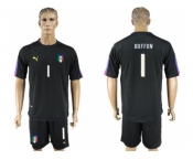 Italy #1 Buffon Black Goalkeeper Soccer Country Jersey