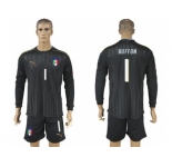 Italy #1 Buffon Black Long Sleeves Goalkeeper Soccer Country Jersey