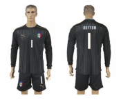 Italy #1 Buffon Black Long Sleeves Goalkeeper Soccer Country Jersey