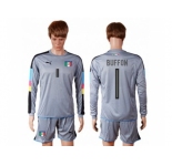 Italy #1 Buffon Grey Goalkeeper Long Sleeves Soccer Country Jersey