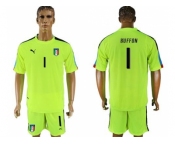 Italy #1 Buffon Shiny Green Goalkeeper Soccer Country Jersey