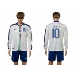 Italy #10 Totti White Away Long Sleeves Soccer Country Jersey