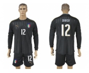 Italy #12 Sirigu Black Long Sleeves Goalkeeper Soccer Country Jersey