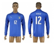 Italy #12 Sirigu Blue Home Long Sleeves Soccer Country Jersey