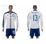 Italy #13 Antonelli White Away Long Sleeves Soccer Country Jersey