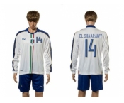 Italy #14 EL Shaarawy White Away Long Sleeves Soccer Country Jersey