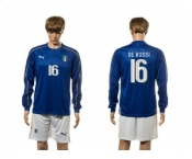 Italy #16 De Rossi Blue Home Long Sleeves Soccer Country Jersey