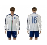 Italy #16 De Rossi White Away Long Sleeves Soccer Country Jersey
