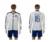 Italy #16 De Rossi White Away Long Sleeves Soccer Country Jersey